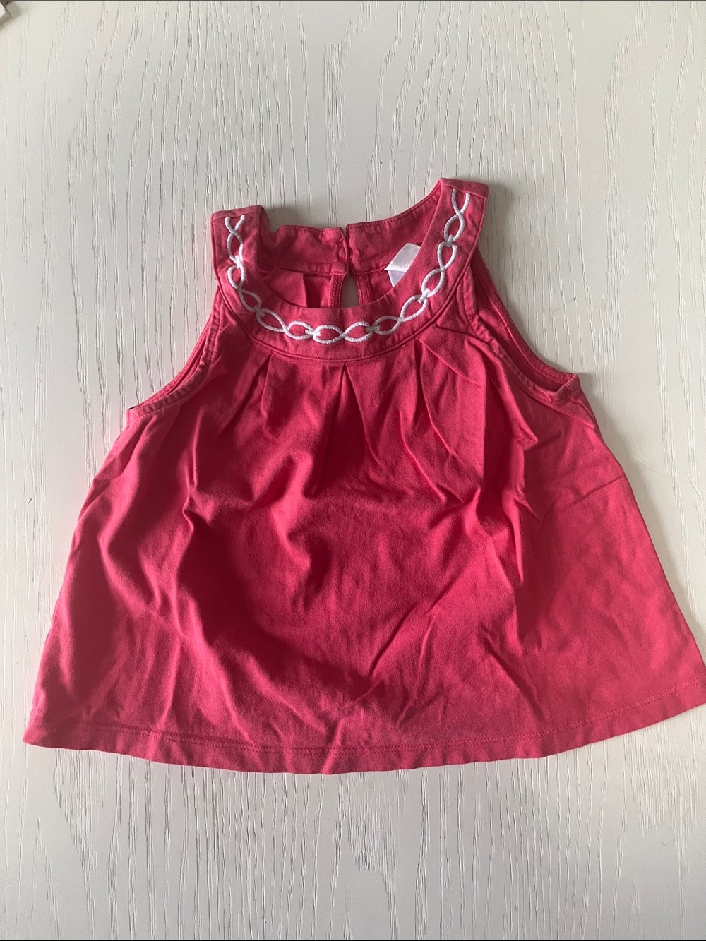 Girls' Sleeveless Pink Embroidered Neckline Top